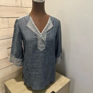 Trina Turk Denim 30% Linen Blouse XS